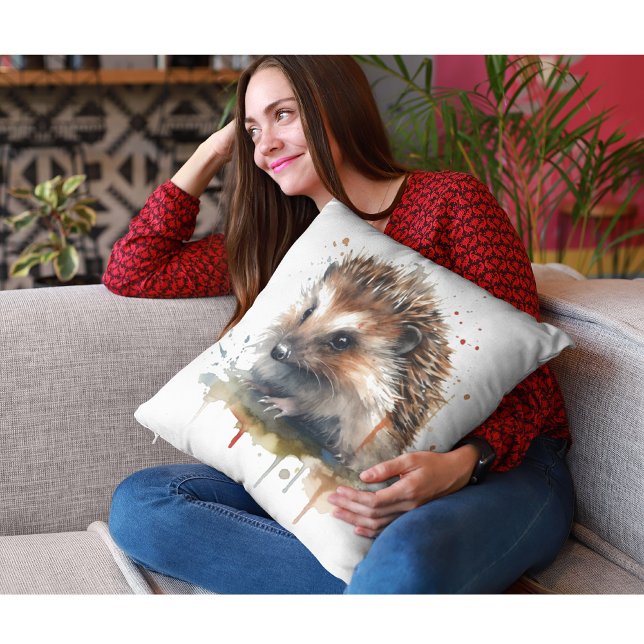 Mysigt kriterium: Hedgehog in Watercolor Kudde (Skapare uppladdad)