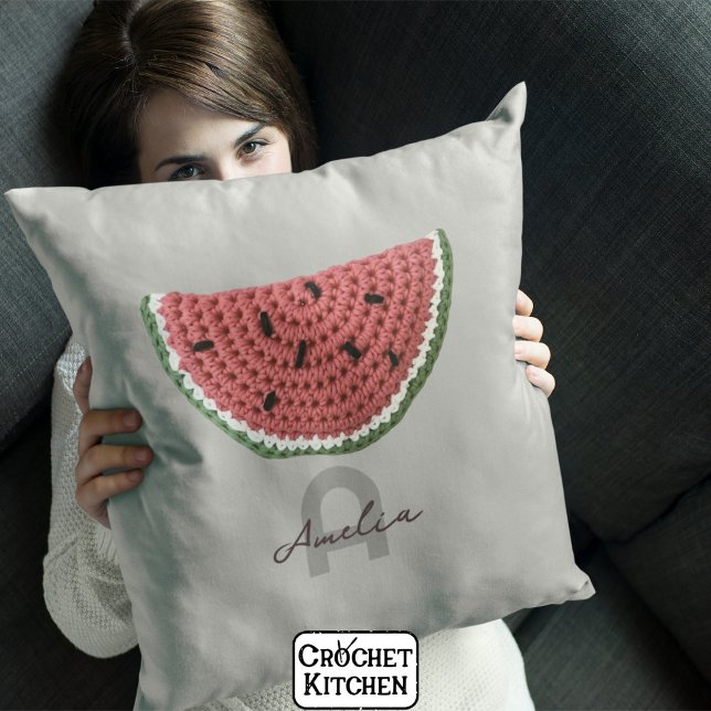 Mysigt krochet Watermelon Fruit Aesthetic Monogram Kudde (Skapare uppladdad)