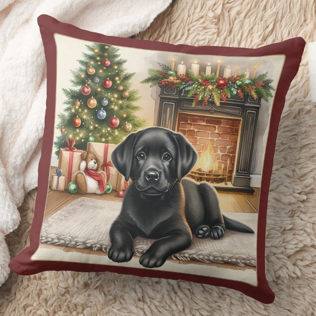 Mysigt Labrador Puppy Svart lab Hund jul Kudde (Skapare uppladdad)
