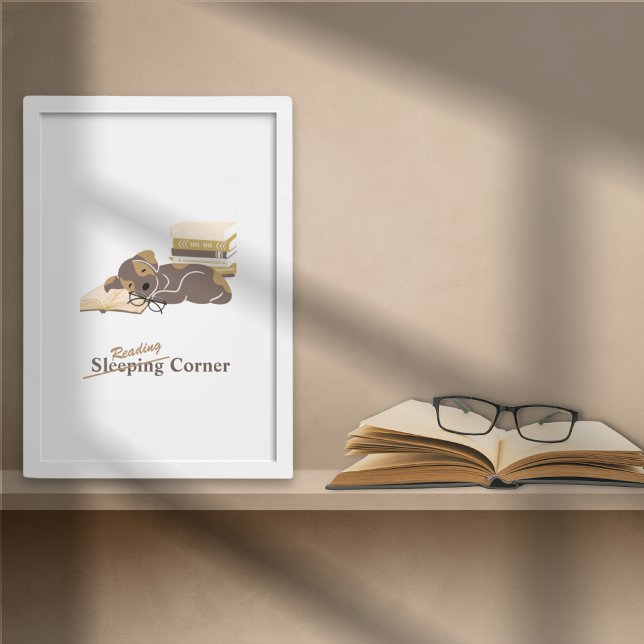 Mysigt läsning Nook Animal ThLED Bok Poster (Reading Collection Photo Print Dog)