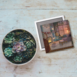 Mysigt läsrum för solnedgång magnet