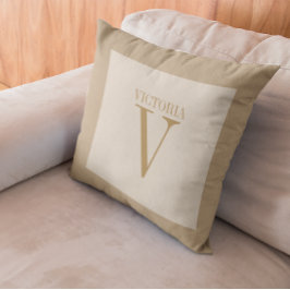 Mysigt Light Beige Linen with Tan Monogram Kudde