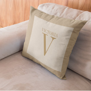 Mysigt Light Beige Linen with Tan Monogram Kudde