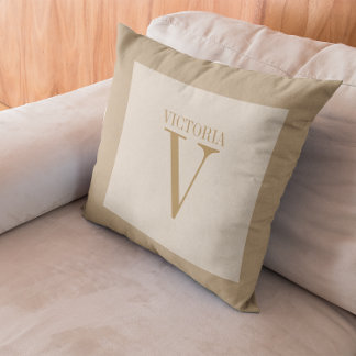 Mysigt Light Beige Linen with Tan Monogram Kudde