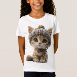 Mysigt Light Brown Kitten i en Snug Woolen Hat T Shirt