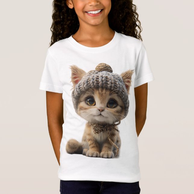 Mysigt Light Brown Kitten i en Snug Woolen Hat T Shirt (Framsida)