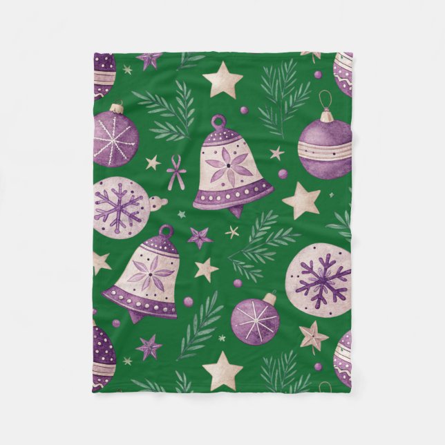 Mysigt Lila jul Klockor Fleece Blanket (Framsidan)