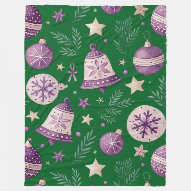 Mysigt Lila jul Klockor Fleece Blanket (Framsidan)