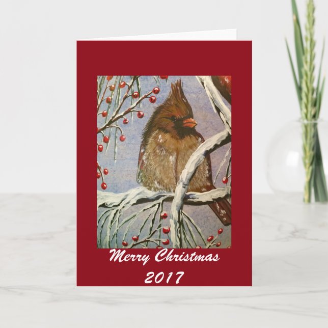 Mysigt litet kardinalhälsningskort helgkort (Framsida)