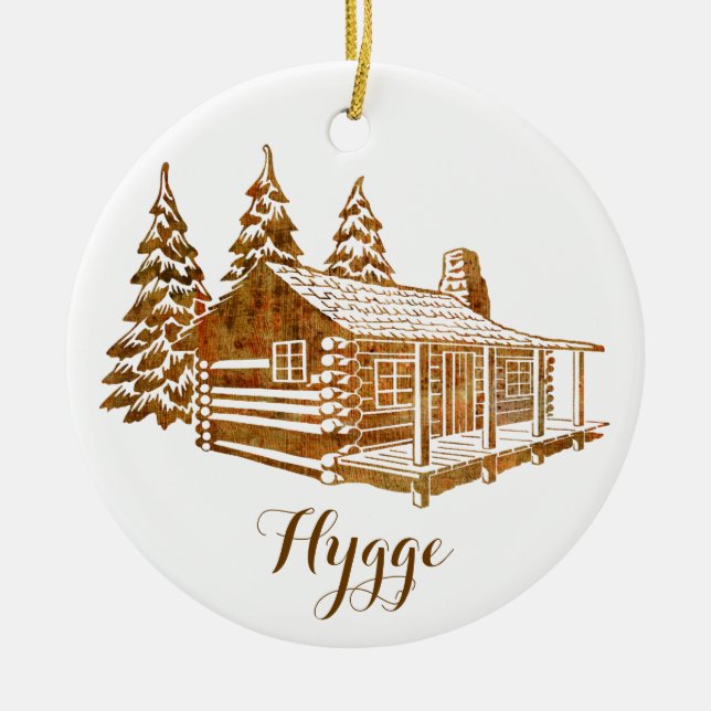 Mysigt loggskåp - Hygge eller egen text keramisk e Julgransprydnad Keramik (Framsidan)