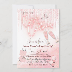 Mysigt med Cocktails New Years PJ Party-inbjudan Inbjudningar