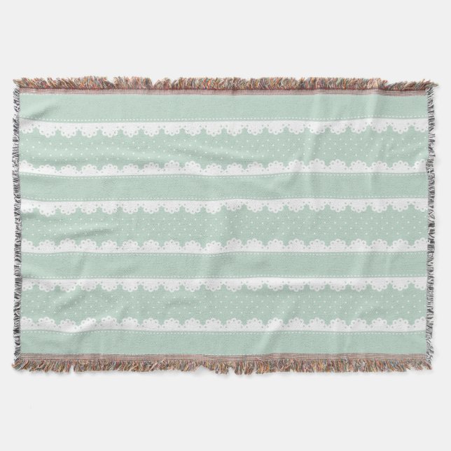 Mysigt Mint Grönt & White Snöre Stripe Mönster Mysfilt (Framsidan)