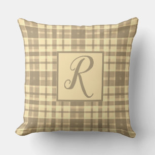 Mysigt modernt beige och brunt plaid monogram kudde