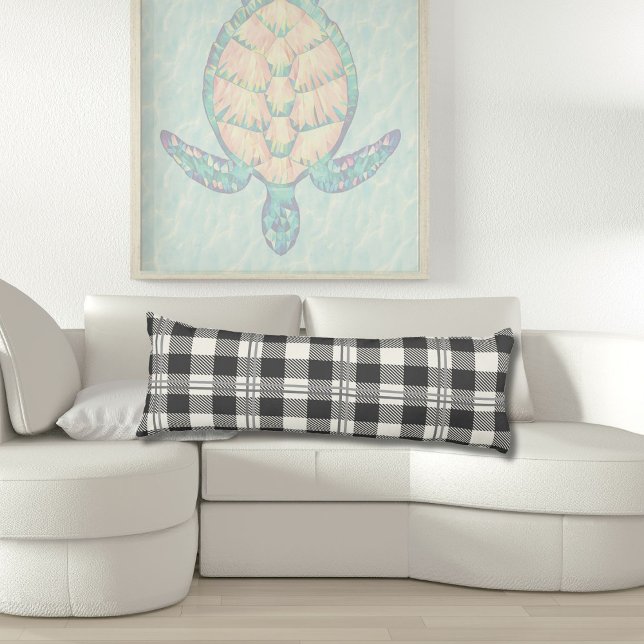 Mysigt Mörk Grått Benvit Buffalo Play Kroppskudde (Buffalo Plaid Dark Gray and Buttercream Plain Body Pillow)