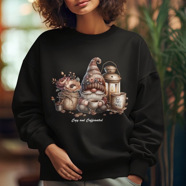 Mysigt och koffeinerad söt Gnome Black Sweatshirt T Shirt (Skapare uppladdad)