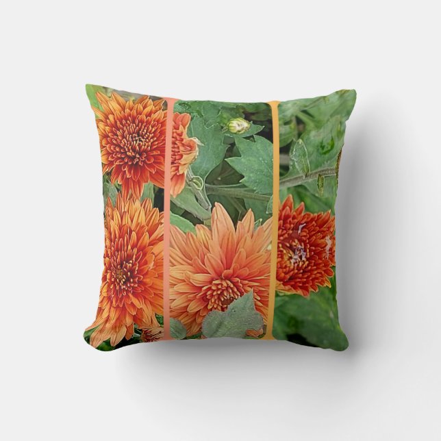 Mysigt och ljus Orange Chrysanthemum Flower Kudde (Framsida)