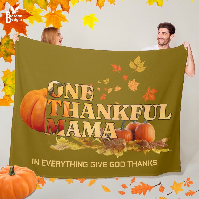 Mysigt ONE THANKFUL MAMMA Christian Thanksgiving Fleecefilt (Cozy ONE THANKFUL MAMA Thanksgiving Fall Blanket with CUSTOMIZABLE Christian quote. Great mom gift.)