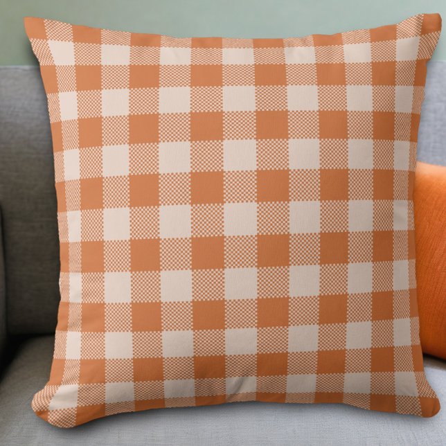 Mysigt Orange Gingham Fall Höst Kudde (Skapare uppladdad)