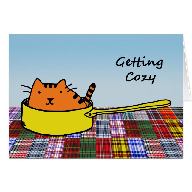 Mysigt, Orange Katt i Gulten Hälsningskort (Framsidan Horizontal)