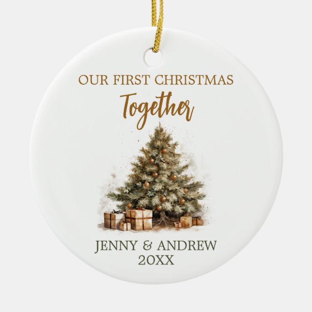 Mysigt pastel färg Vår första jul Julgransprydnad Keramik (Framsidan)