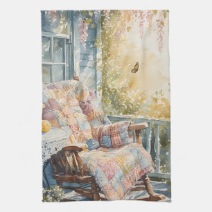 Mysigt Porch med Quilt och Lemonade Charm Kökshandduk