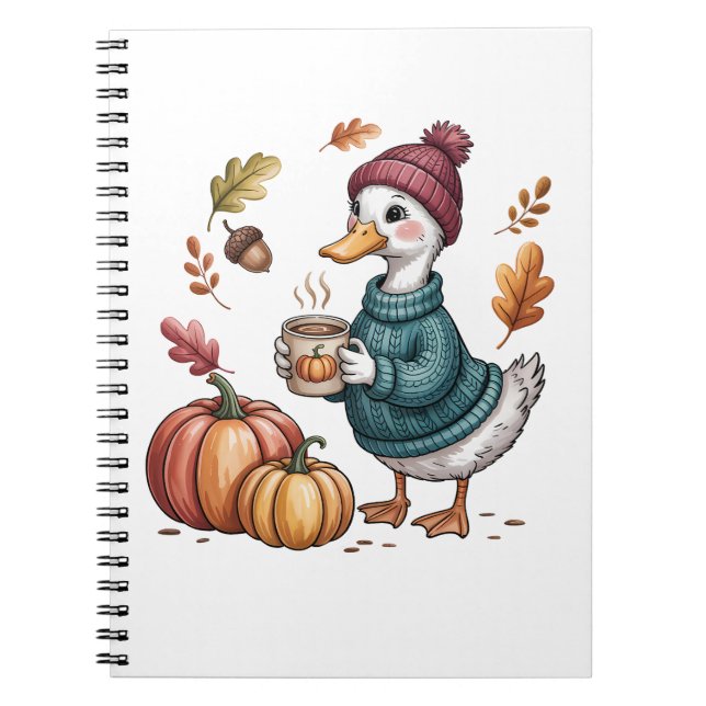 Mysigt Pumpkin Coffee Goose Fall Art Anteckningsbok (Framsidan)