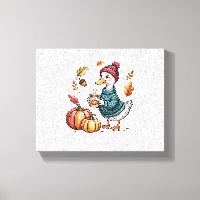 Mysigt Pumpkin Coffee Goose Fall Art Canvastryck (Framsida)