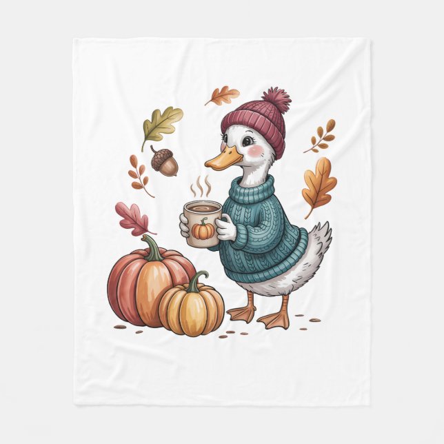 Mysigt Pumpkin Coffee Goose Fall Art Fleecefilt (Framsidan)
