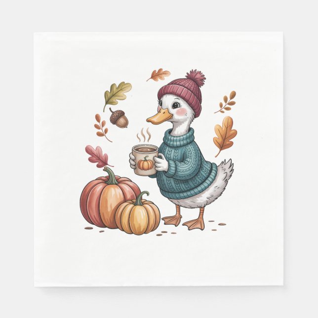 Mysigt Pumpkin Coffee Goose Fall Art Pappersservett (Framsidan)