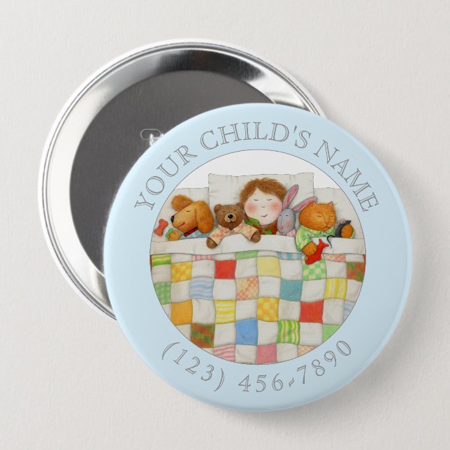 MYSIGT QUILT Child ID Button - Blue Knapp (Framsida & baksida)