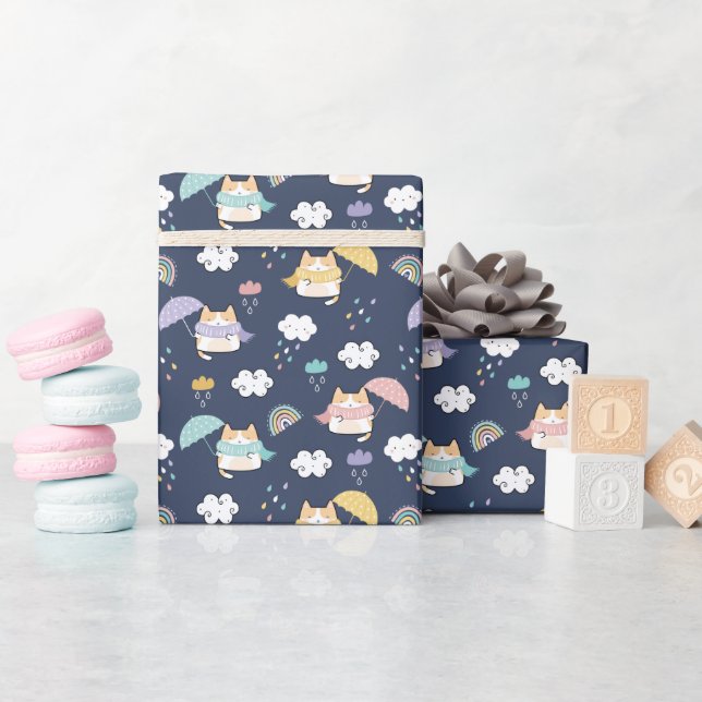 Mysigt Rainy Day Mönster Wrapping Papper Roll Presentpapper (Baby Shower)