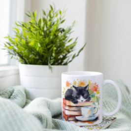Mysigt relaxerad katt i vattenfärg kaffemugg