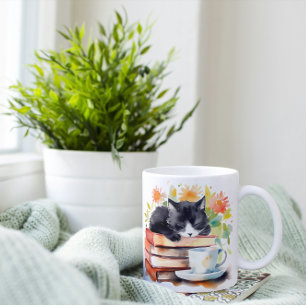 Mysigt relaxerad katt i vattenfärg kaffemugg
