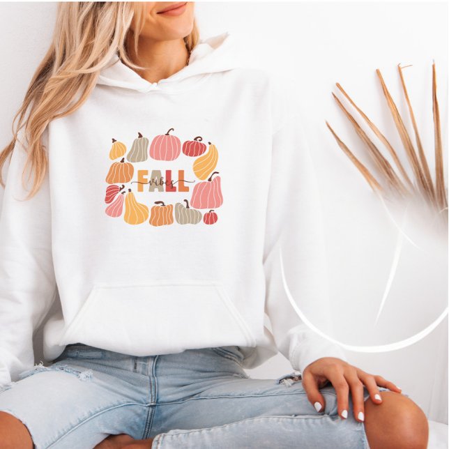 Mysigt Retro Fall Vibes Hoodie med färgfull Pumpki T Shirt (Skapare uppladdad)