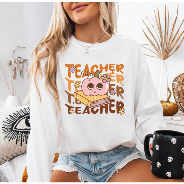 Mysigt Retro Pumpkin Teacher | Fallklassutfall T Shirt (Skapare uppladdad)