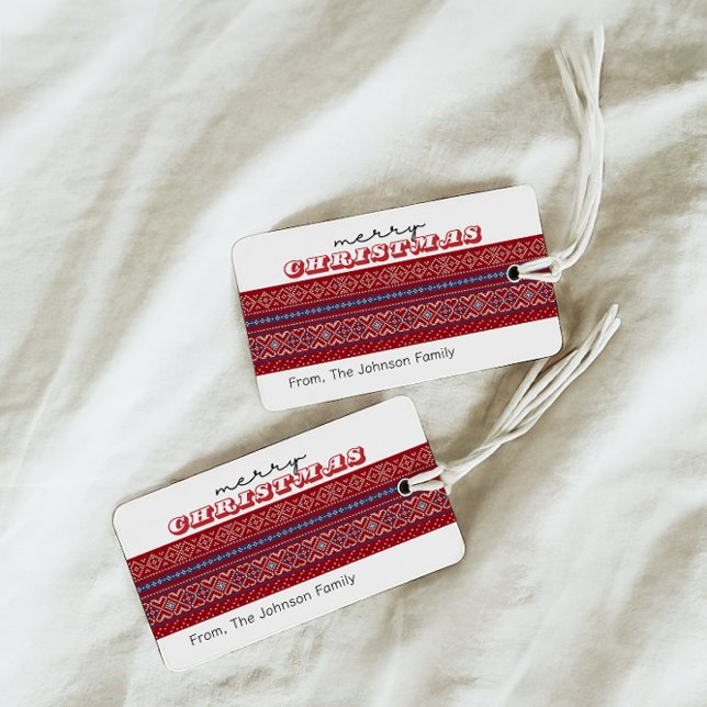 Mysigt röd och blå God jul Presentetikett (Skapare uppladdad)