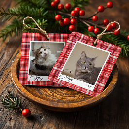 Mysigt röd och vit vävnad Pet Photo Keepsak Julgransdekoration