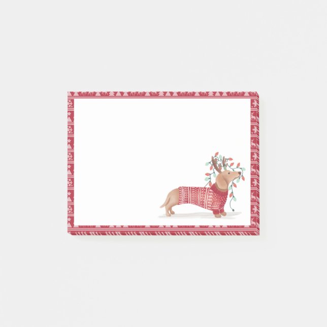 Mysigt röd stucken tröja för taxjulhund post-it block (Framsida)