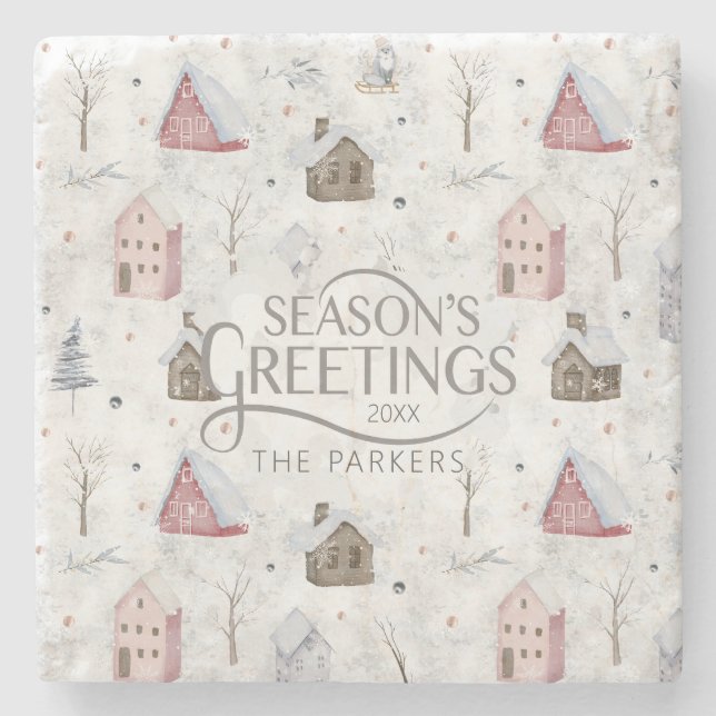 Mysigt Rosa-ID för jul hemma Stenunderlägg (Framsidan)