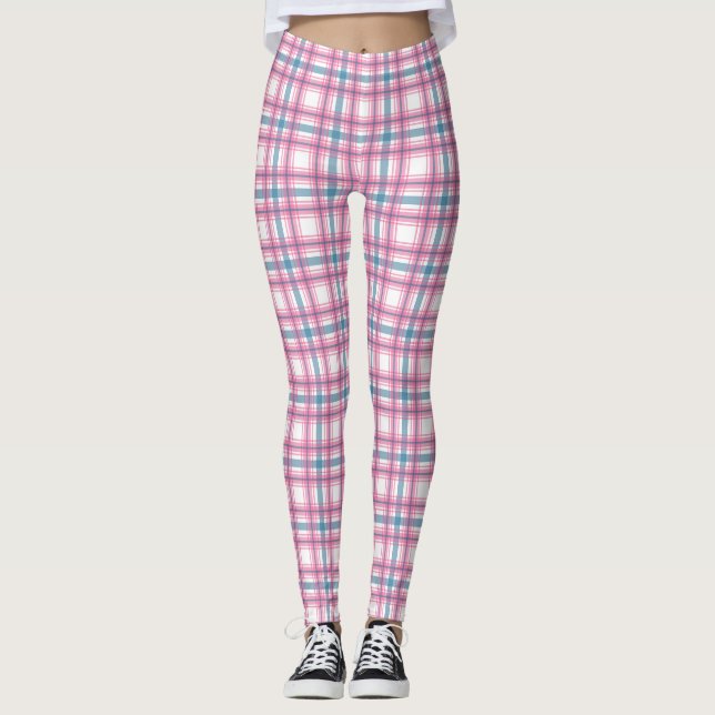 Mysigt Rosa och blått tartan Leggings (Framsida)