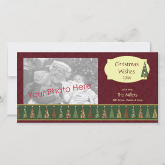 Mysigt rött och grönt julgranfotokort julkort
