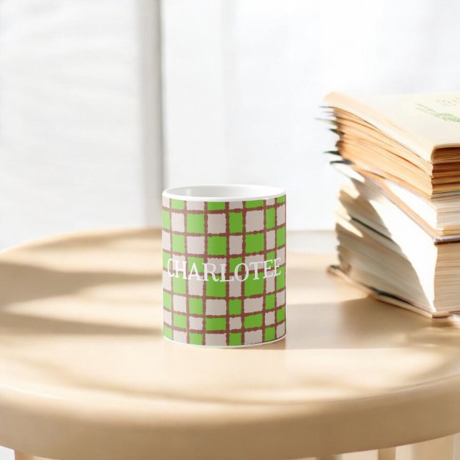 Mysigt rustisk Grönt Brun styrd Play Mönster Kaffemugg (Skapare uppladdad)