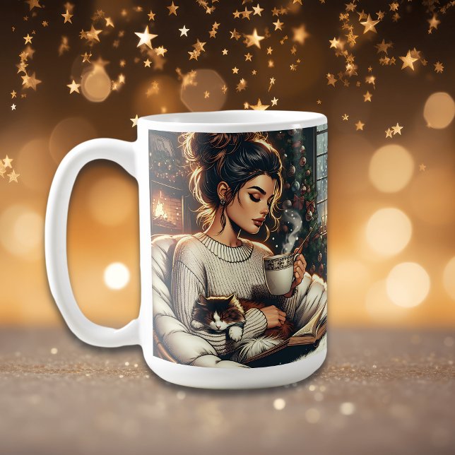 Mysigt scen | Kvinnor som dricker kakao med katt Kaffemugg (Skapare uppladdad)