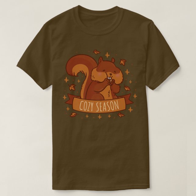 Mysigt season Cute Squirrel med Fall Höst löv T Shirt (Design framsida)