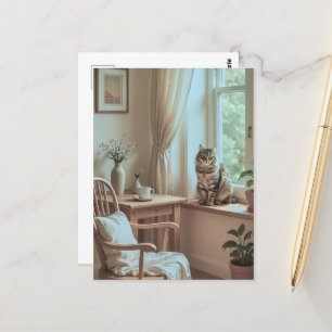 Mysigt skandinavisk fönsternook - minimalistisk vykort