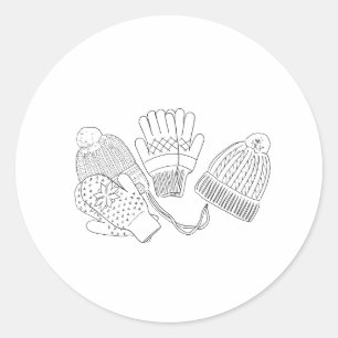Mysigt Ski Winter Beanies och Mittens Black White Runt Klistermärke