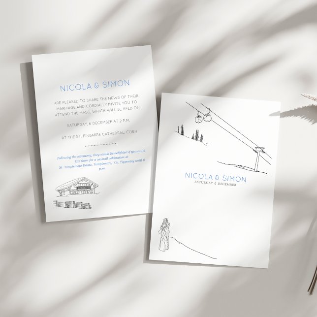 Mysigt skidlippare par i Kärlek i soliga bergsling Inbjudningar (Skapare uppladdad)