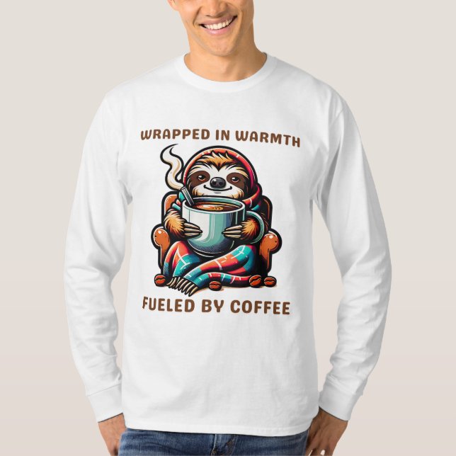 Mysigt Sloth med Coffee Mugg insvälld i Blanket T Shirt (Framsida)