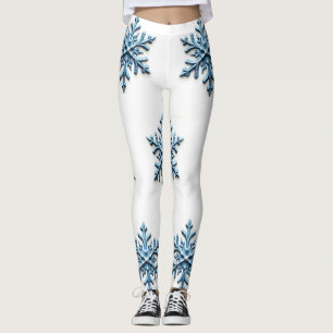 Mysigt snöflingdesign i vitt och Isig Blue Leggings