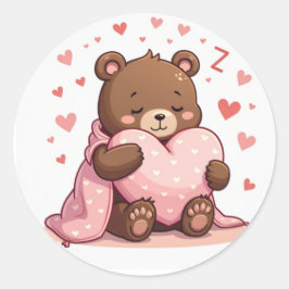 Mysigt Sömnig med hjärtklappning Kawaii-design Runt Klistermärke